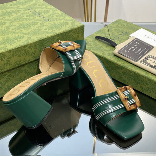 High Quality Luxury Gucci Chunky Heel Bamboo Buckle Sandals product detail