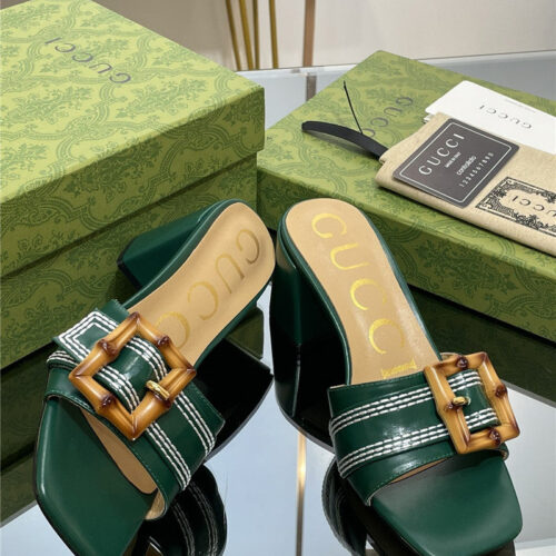 High Quality Luxury Gucci Chunky Heel Bamboo Buckle Sandals product detail