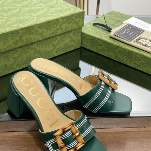 High Quality Luxury Gucci Chunky Heel Bamboo Buckle Sandals