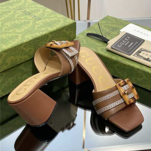 High Quality Luxury Gucci Chunky Heel Bamboo Buckle Sandals – Style 77619 product detail