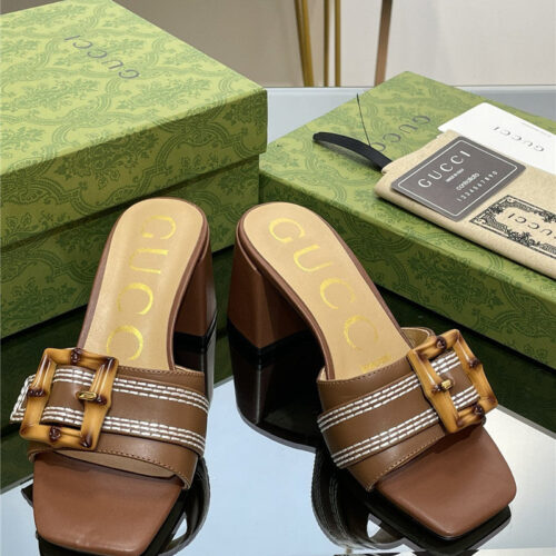 High Quality Luxury Gucci Chunky Heel Bamboo Buckle Sandals – Style 77619 product detail