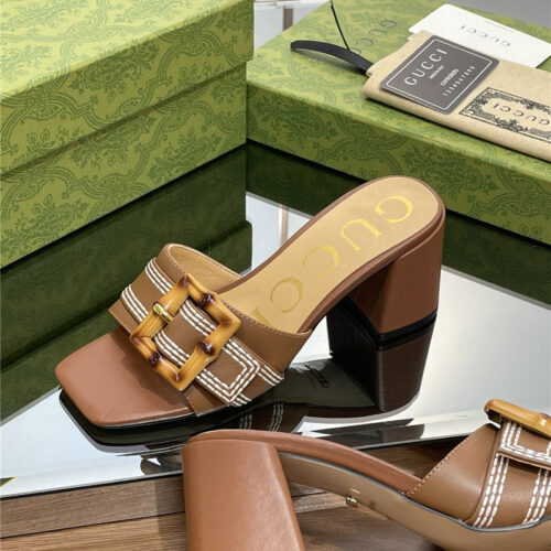 High Quality Luxury Gucci Chunky Heel Bamboo Buckle Sandals – Style 77619 product detail