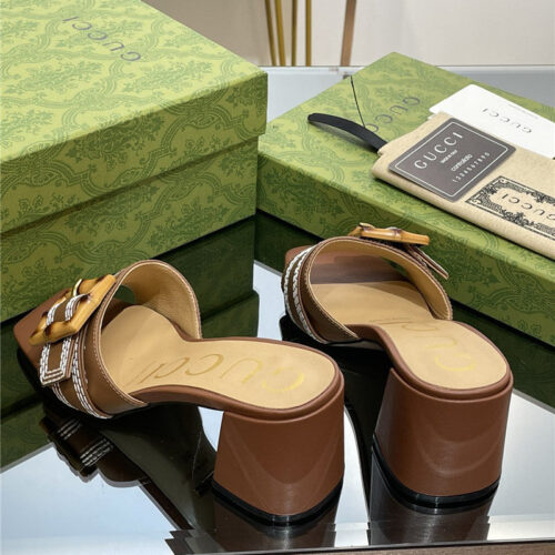 High Quality Luxury Gucci Chunky Heel Bamboo Buckle Sandals – Style 77619 product detail