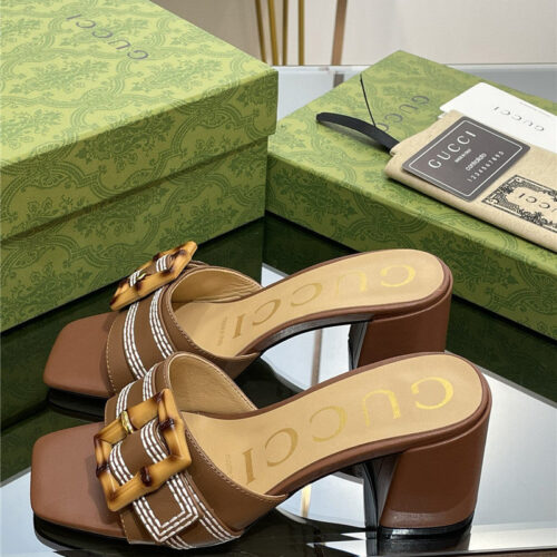 High Quality Luxury Gucci Chunky Heel Bamboo Buckle Sandals – Style 77619 alternate view