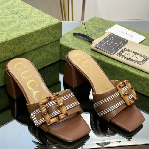 High Quality Luxury Gucci Chunky Heel Bamboo Buckle Sandals – Style 77619 product detail