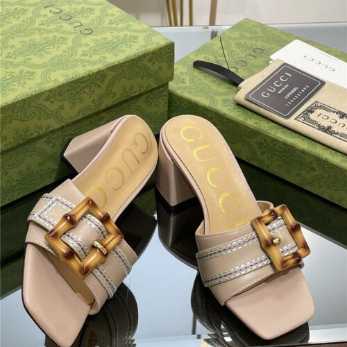 High Quality Luxury Gucci Chunky Heel Bamboo Buckle Sandals – Style 75923 product detail