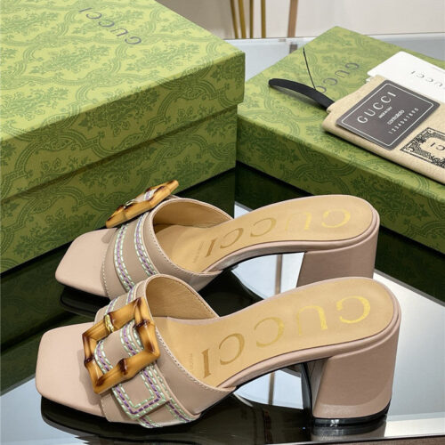 High Quality Luxury Gucci Chunky Heel Bamboo Buckle Sandals – Style 75923 product detail