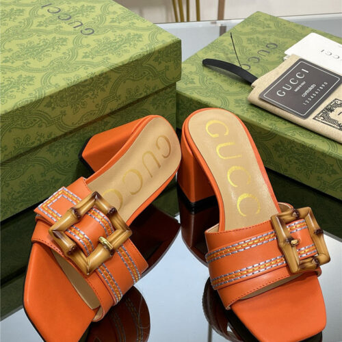 High Quality Luxury Gucci Chunky Heel Bamboo Buckle Sandals – Style 06995 product detail