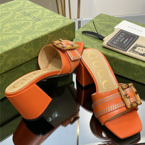 High Quality Luxury Gucci Chunky Heel Bamboo Buckle Sandals – Style 06995 product detail