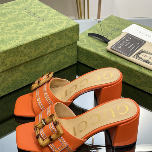 High Quality Luxury Gucci Chunky Heel Bamboo Buckle Sandals – Style 06995 product detail