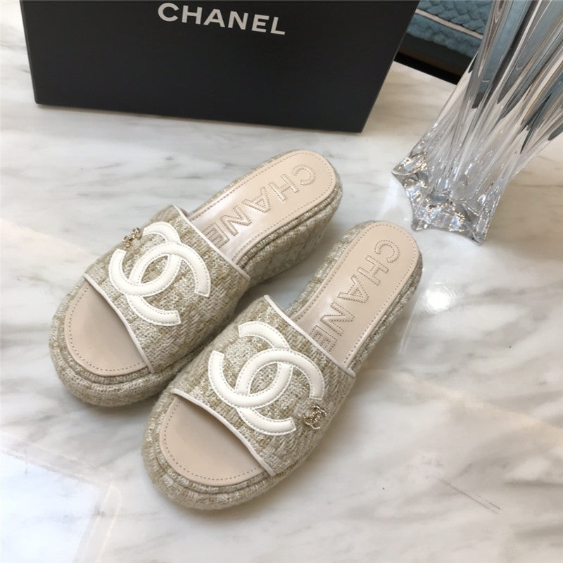 High Quality Luxury Chanel New Large Double C Lazy Platform Slippers – Style 64998 product detail