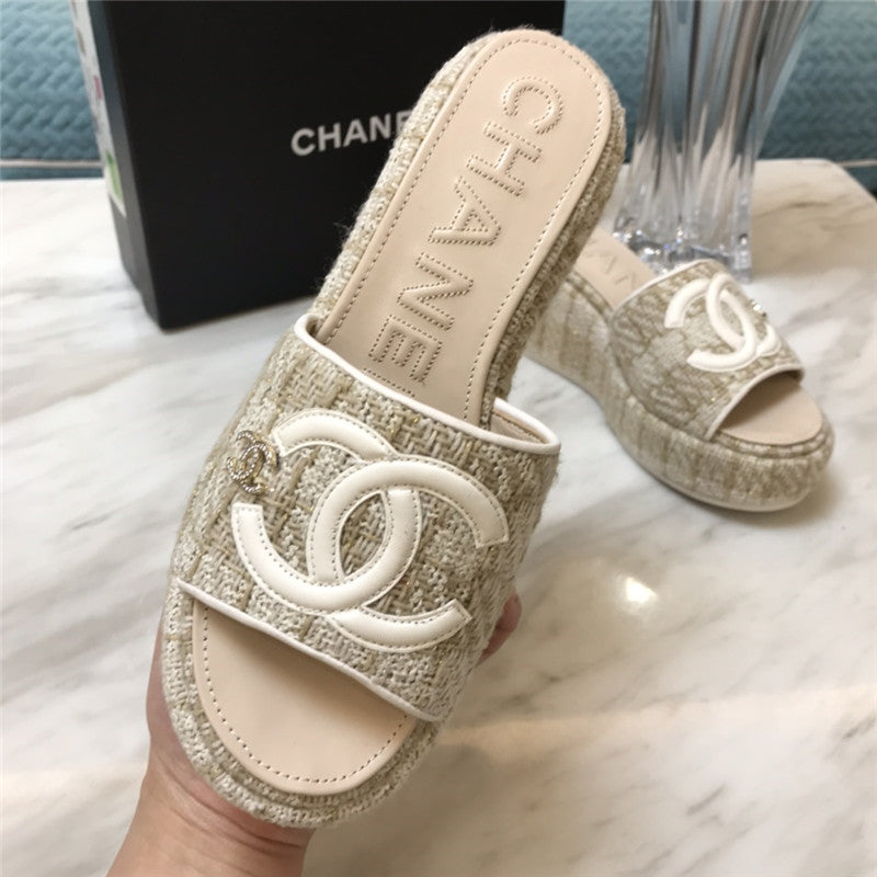 High Quality Luxury Chanel New Large Double C Lazy Platform Slippers – Style 64998 product detail