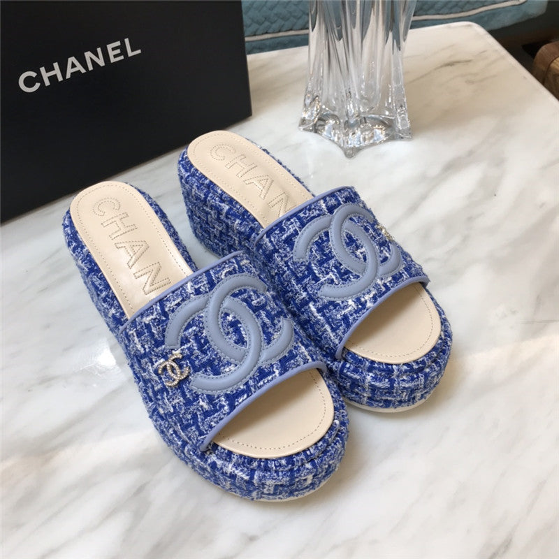 High Quality Luxury Chanel New Large Double C Lazy Platform Slippers – Style 09638