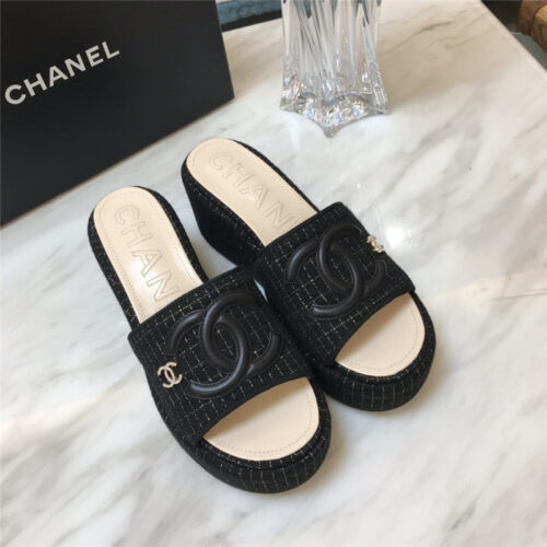 High Quality Luxury Chanel New Large Double C Lazy Platform Slippers