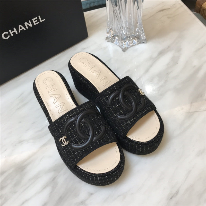 High Quality Luxury Chanel New Large Double C Lazy Platform Slippers