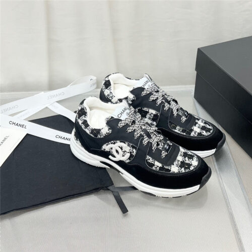 High Quality Luxury Chanel Plaid Wool Mosaic Sneakers