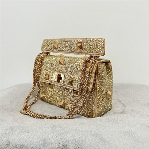 High Quality Luxury Valentino Garavani Roman Stud Crystal Shoulder Bag