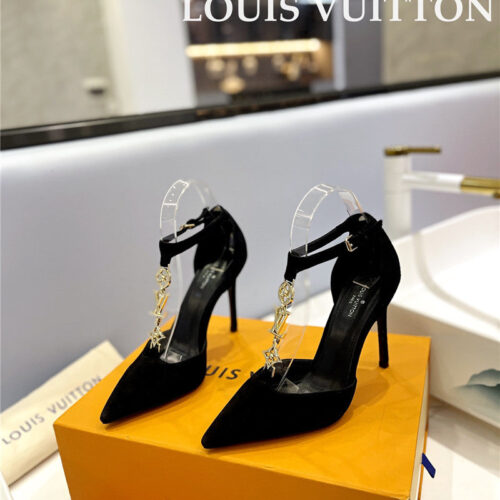High Quality Luxury Louis Vuitton Fashion Bazaar Metal Chain High Heels – Style 63683 alternate view