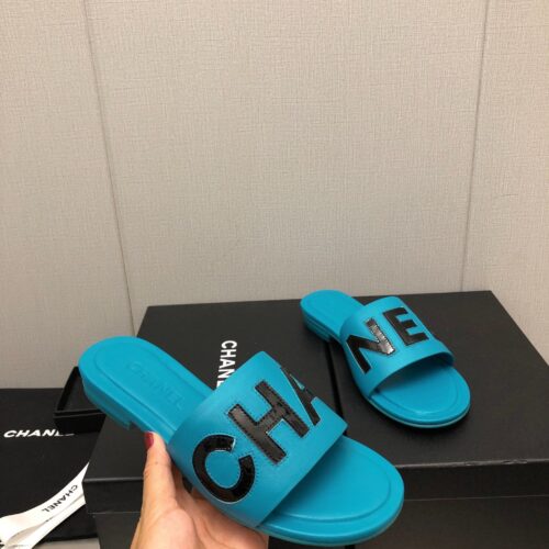 High Quality Luxury Chanel Color Matching Letter Leather Buckle Slippers – Style 10278 alternate view