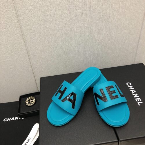 High Quality Luxury Chanel Color Matching Letter Leather Buckle Slippers – Style 10278 product detail