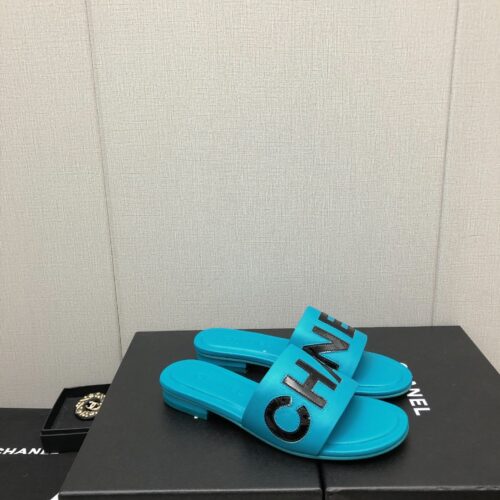 High Quality Luxury Chanel Color Matching Letter Leather Buckle Slippers – Style 10278