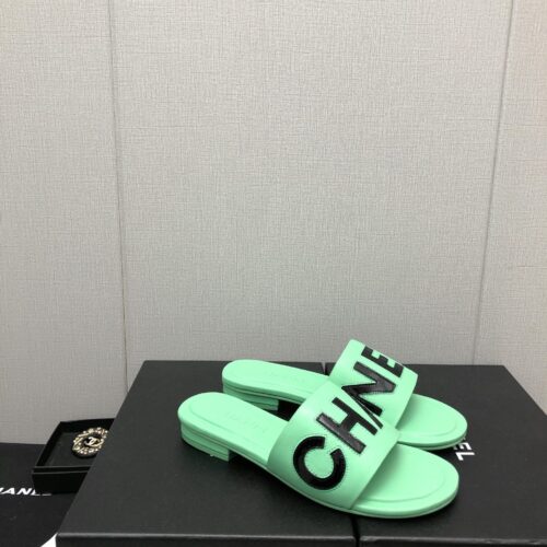 High Quality Luxury Chanel Color Matching Letter Leather Buckle Slippers – Style 44742
