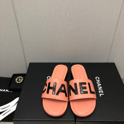 High Quality Luxury Chanel Color Matching Letter Leather Buckle Slippers – Style 49830 product detail
