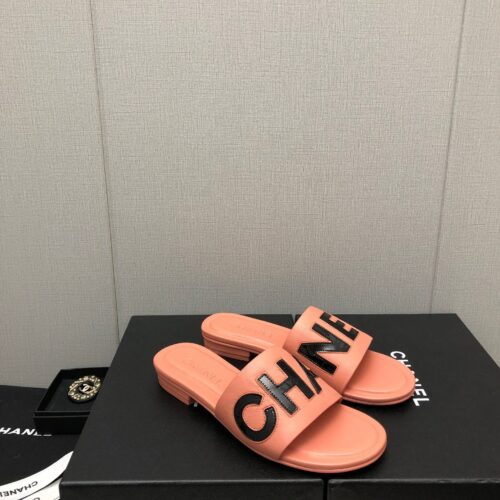 High Quality Luxury Chanel Color Matching Letter Leather Buckle Slippers – Style 49830