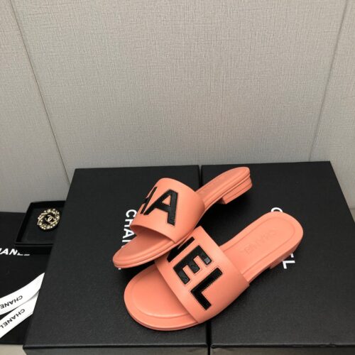 High Quality Luxury Chanel Color Matching Letter Leather Buckle Slippers – Style 49830 product detail