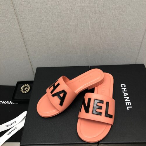High Quality Luxury Chanel Color Matching Letter Leather Buckle Slippers – Style 49830 product detail