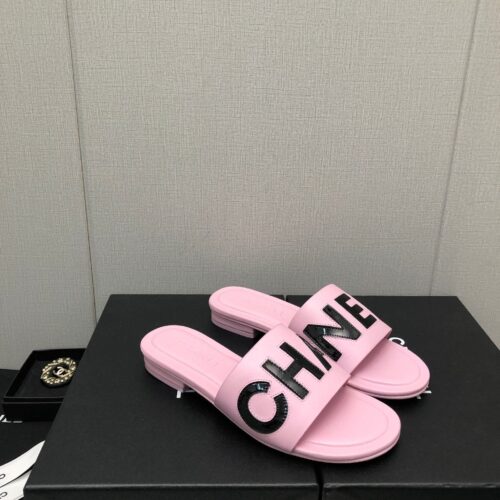 High Quality Luxury Chanel Color Matching Letter Leather Buckle Slippers – Style 51526