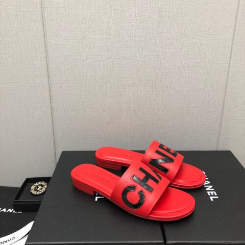 High Quality Luxury Chanel Color Matching Letter Leather Buckle Slippers – Style 17062
