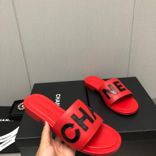 High Quality Luxury Chanel Color Matching Letter Leather Buckle Slippers – Style 17062 alternate view