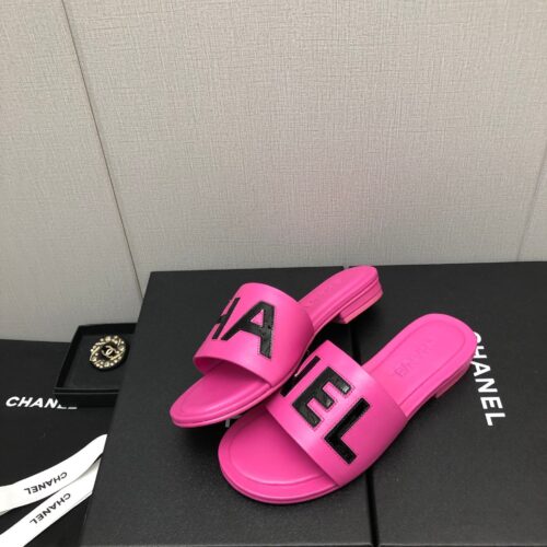 High Quality Luxury Chanel Color Matching Letter Leather Buckle Slippers – Style 85990 product detail