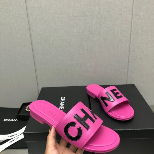 High Quality Luxury Chanel Color Matching Letter Leather Buckle Slippers – Style 85990 alternate view