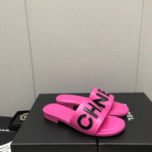 High Quality Luxury Chanel Color Matching Letter Leather Buckle Slippers – Style 85990