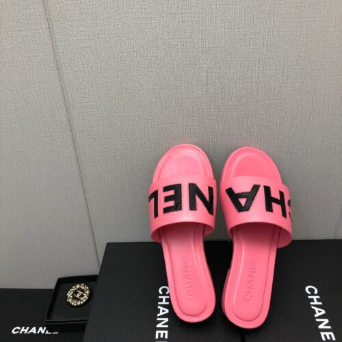 High Quality Luxury Chanel Color Matching Letter Leather Buckle Slippers – Style 87686 product detail