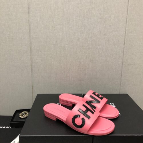 High Quality Luxury Chanel Color Matching Letter Leather Buckle Slippers – Style 87686