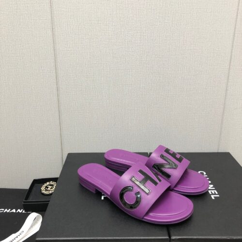 High Quality Luxury Chanel Color Matching Letter Leather Buckle Slippers – Style 58310
