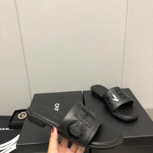High Quality Luxury Chanel Color Matching Letter Leather Buckle Slippers – Style 89382 alternate view