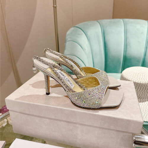 High Quality Luxury Jimmy Choo Rhinestone Chain Heels