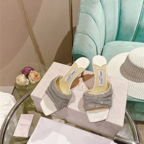 High Quality Luxury Jimmy Choo Rhinestone High Heel Slippers product detail