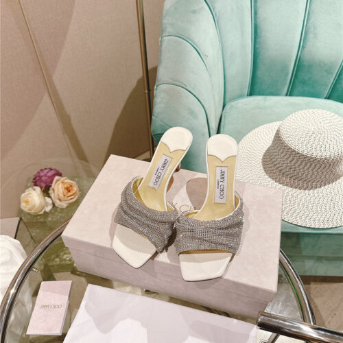 High Quality Luxury Jimmy Choo Rhinestone High Heel Slippers product detail