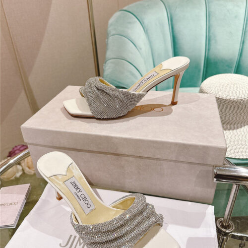 High Quality Luxury Jimmy Choo Rhinestone High Heel Slippers alternate view