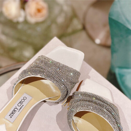 High Quality Luxury Jimmy Choo Rhinestone High Heel Slippers product detail