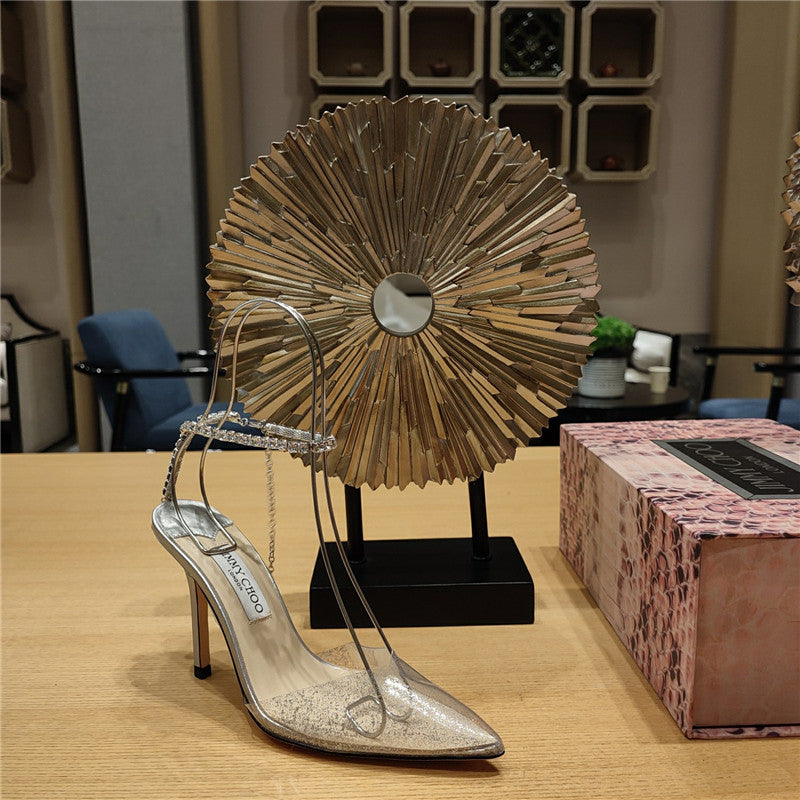 High Quality Luxury Jimmy Choo Crystal Chain Heeled Sandals – Style 09239 product detail