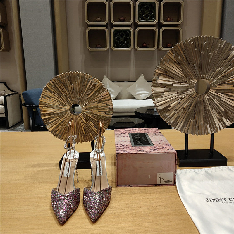High Quality Luxury Jimmy Choo Crystal Chain Heeled Sandals – Style 35223 product detail
