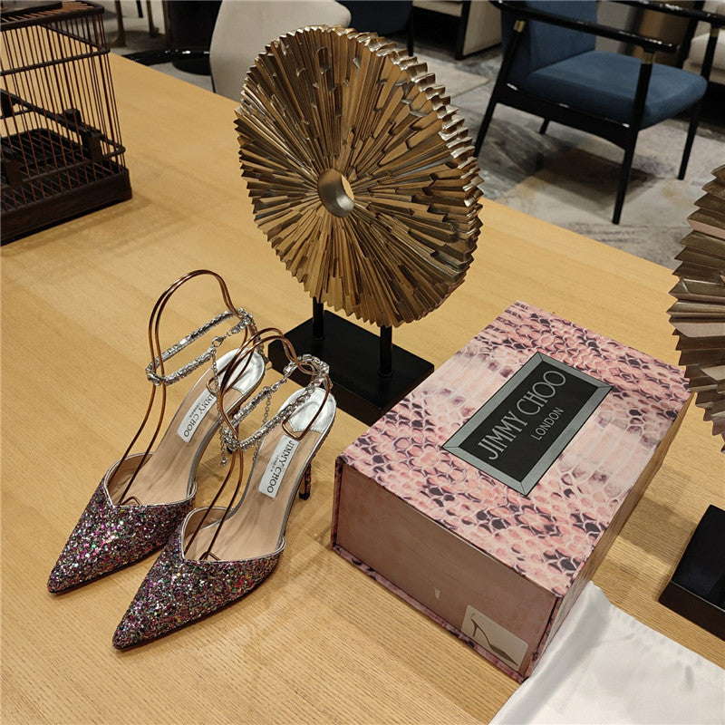 High Quality Luxury Jimmy Choo Crystal Chain Heeled Sandals – Style 35223 product detail