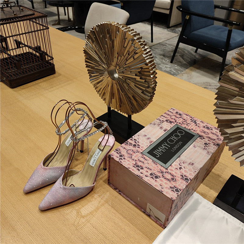 High Quality Luxury Jimmy Choo Crystal Chain Heeled Sandals – Style 97367 product detail