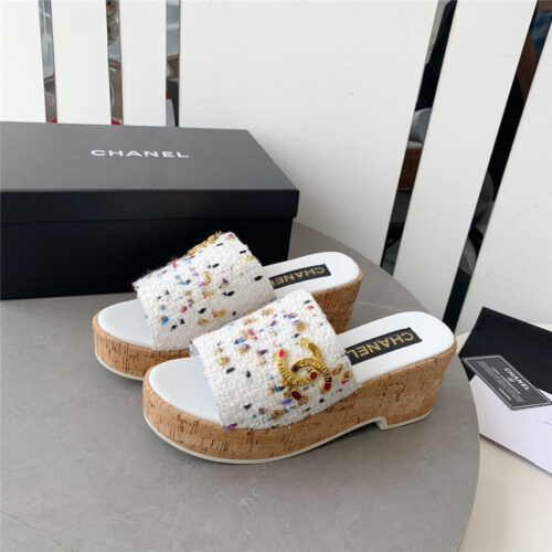 High Quality Luxury Chanel Rhombus Thick-Soled Flip Flops